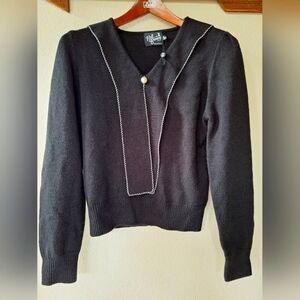 Nwot Hell Bunny Black Sailor Bow Connie Sweater Pearl Detail Womens Size M